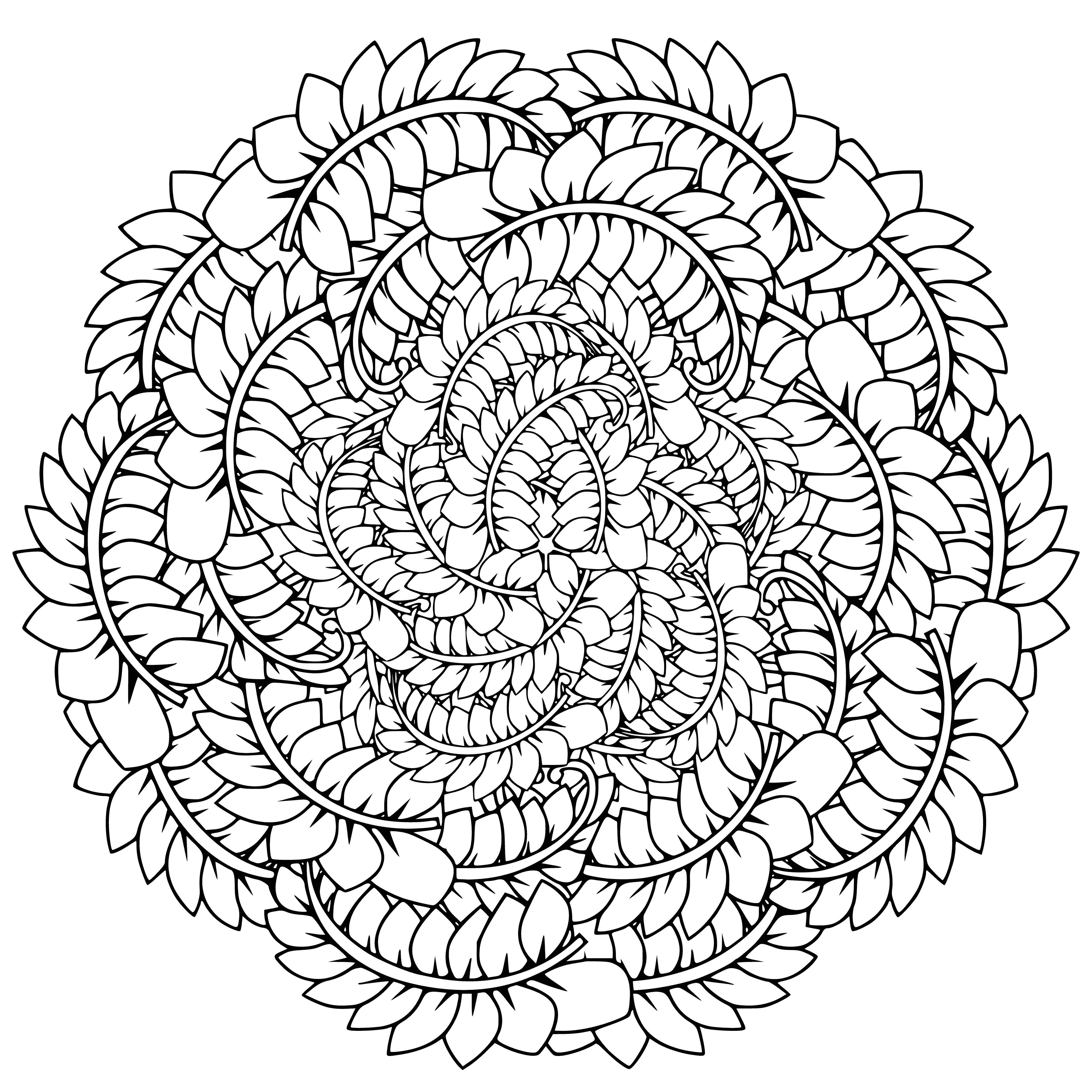 coloring page: A large flower with 8 petals in multiple shades of purple, blue and yellow, with 2 smaller flowers and a blue gradient background. #coloringpage