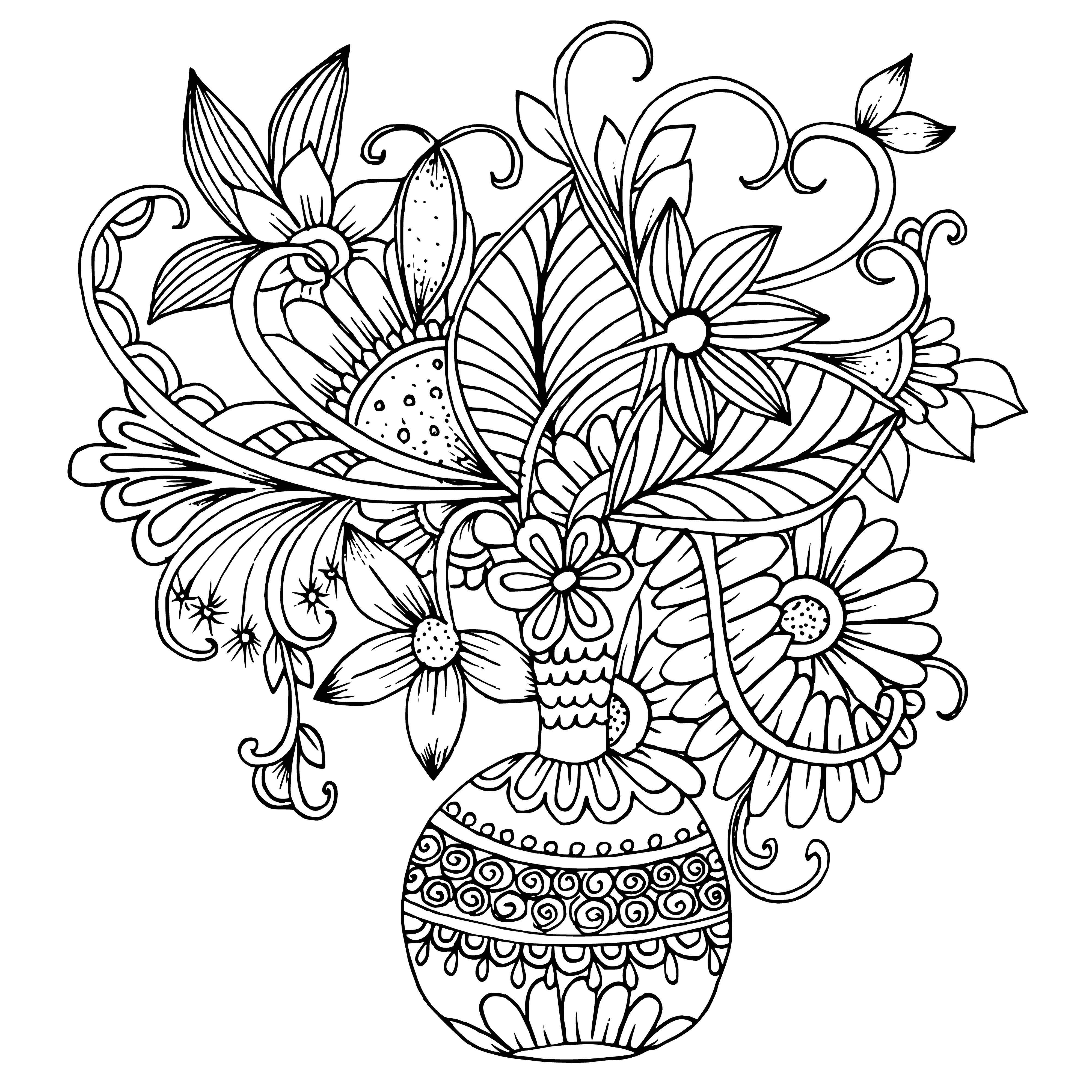 Flores em um vaso página para colorir