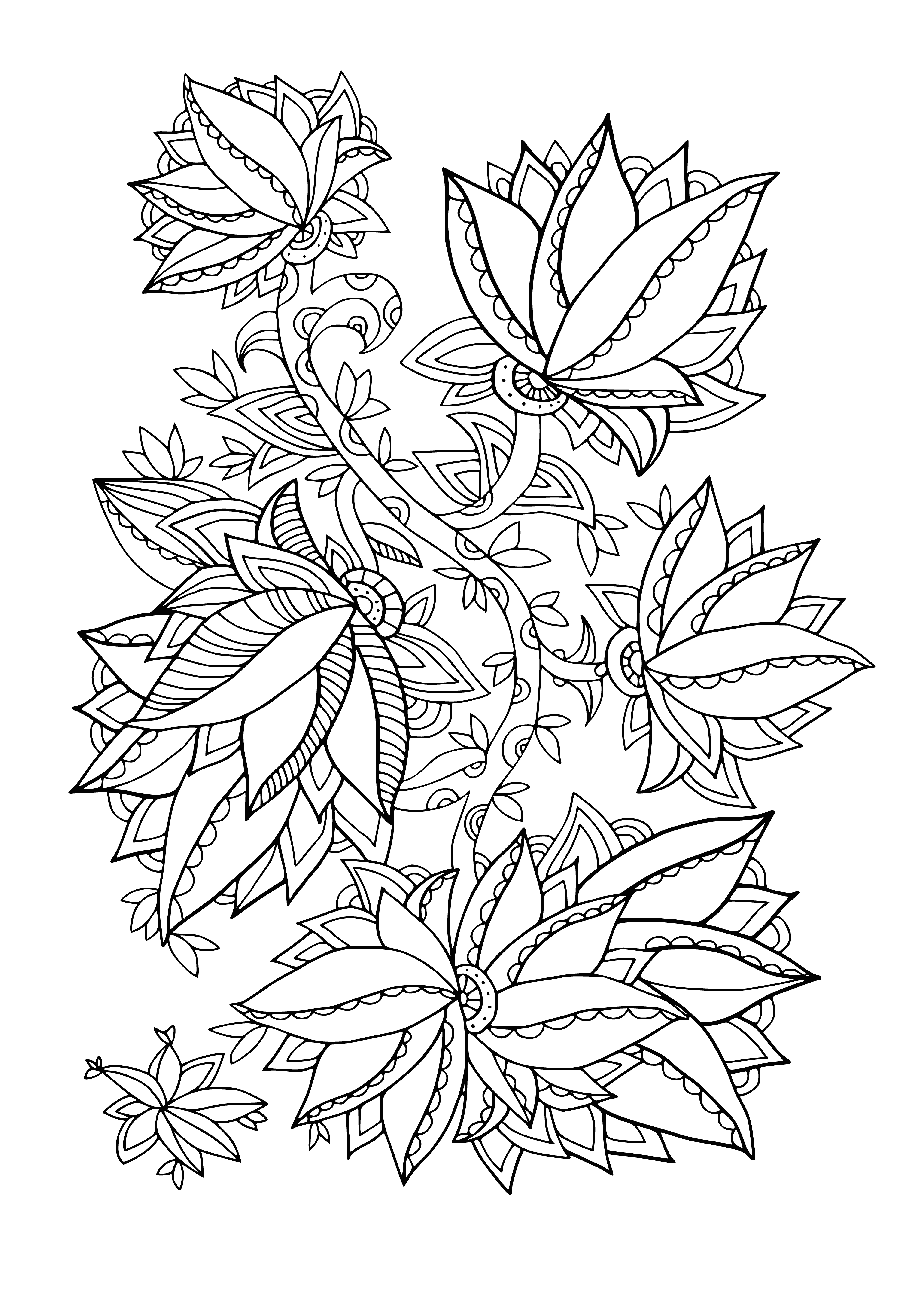 coloring page: Beautiful bouquet of flowers in a variety of colors to bring a smile to your face! Download Adult Coloring Pages Flowers - Flowers.