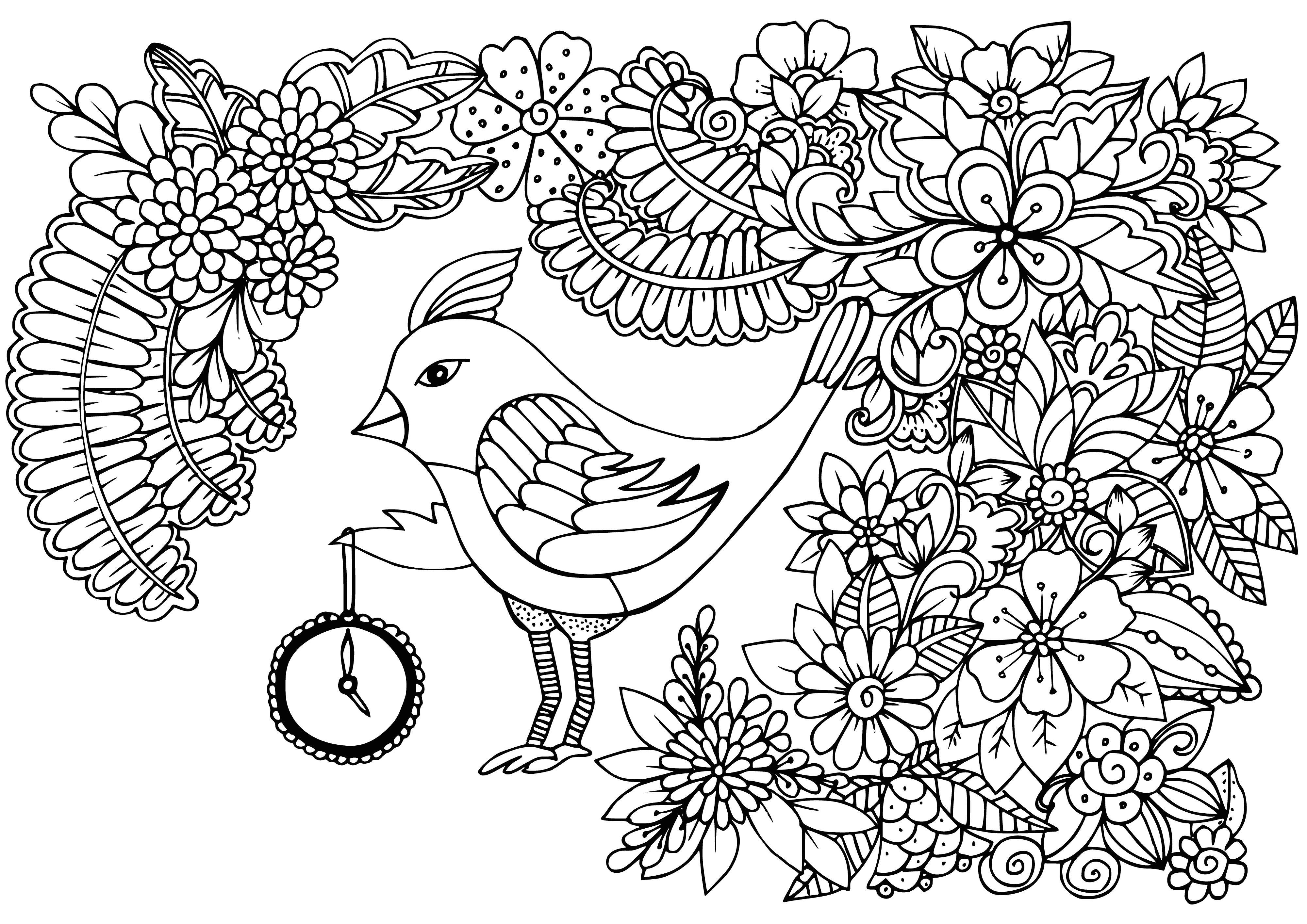 coloring page: Intricately detailed coloring page featuring various floral varieties in bloom on a blue background. Enjoyable to color! #coloringpage