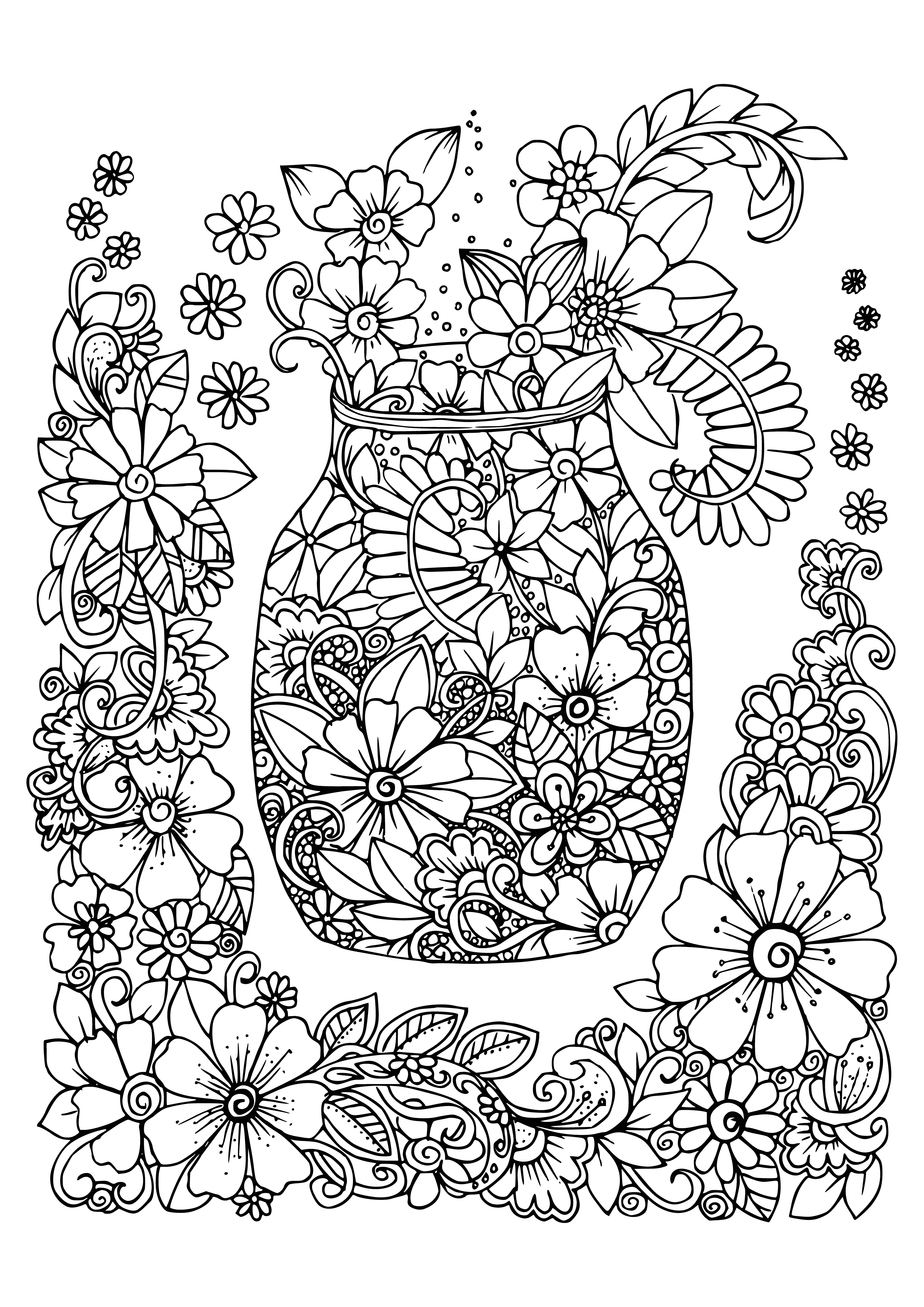 coloring page: A flower adult coloring page with many different flowers in a design, each with its own unique color. #AdultColoring