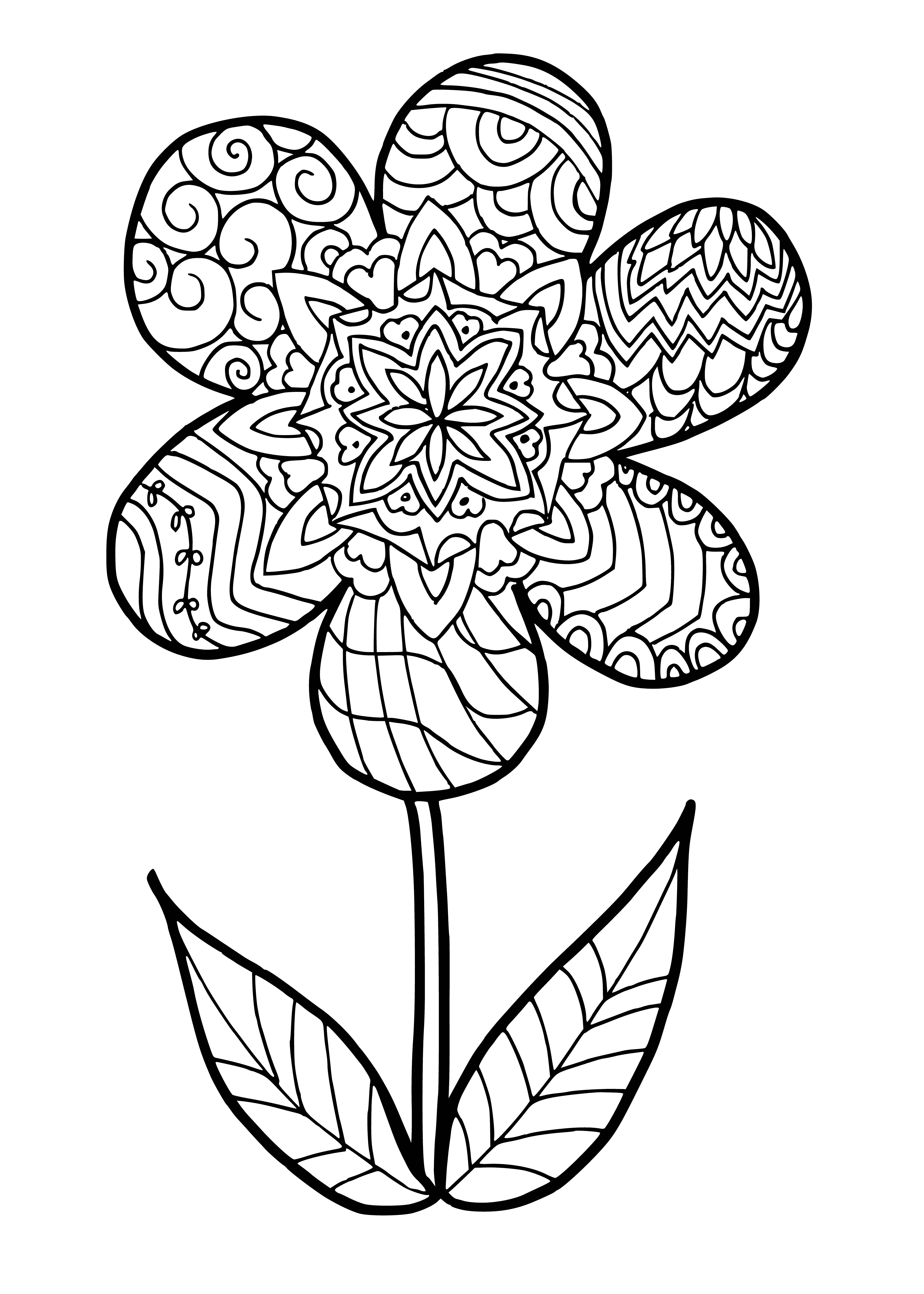 coloring page: A yellow flower with green stem and leaves to be colored in. #coloring #flower