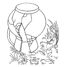 coloring page: Image of an ant and a broken pot from the fairy tale Glorious Teremok