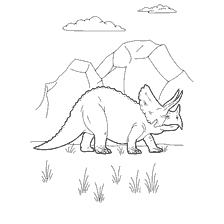 kolorowanka: Kolorowanki dinozaurów Triceratops z górskim tle