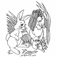 coloring page: Hare asks about the inhabitants of the forest; next to him is a mouse and another forest dweller