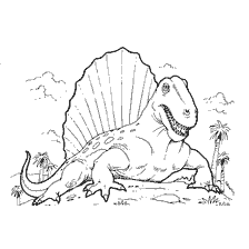 kolorowanka: Kolorowanki dinozaura Dimetrodon z charakterystycznym płetwą i zielonym tle