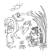 coloring page: Illustration from the Russian folk tale about the wolf and the teremka