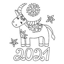 Colorir um touro com padrões e o ano 2021