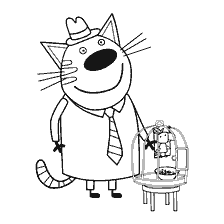 Dad-cat con una gabbia e un gattino