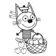 Cartoon gatto Corjik con un cesto di mele