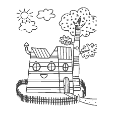 Casa di gatti con una casa allegra e albero
