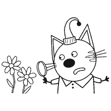 Gatto composto con lente di ingrandimento esamina fiori