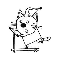 Cartoon gatto Compote cavalca su uno scooter