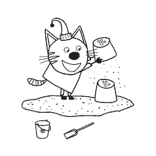 Kitten costruisce una torre di sabbia in una sandbox
