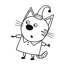 Gatto Kompot con un'espressione sorpresa che indica la sua mano