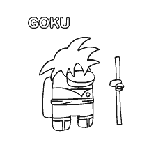 coloring page: Goku character in the style of Among As