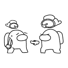 coloring page: Two characters from Among As, one of them holds food