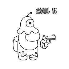 coloring page: Character Among As with a gun and the inscription Among Us