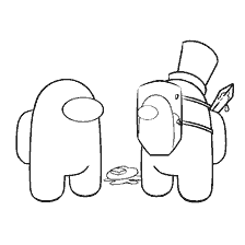 coloring page: Two Among As characters with a shield and a drop of paint