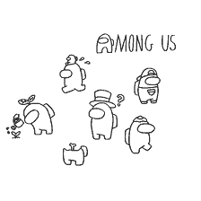 coloring page: Coloring the characters of the game Among As with various actions.