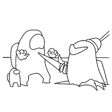coloring page: Coloring from the game Among As with two characters on a spaceship