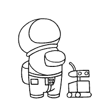 coloring page: Coloring picture of the character Among As with a robot