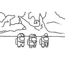 coloring page: Three characters Among As on the coloring book