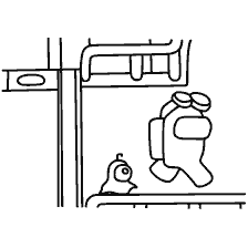 coloring page: Coloring characters from Among As, including an astronaut and an incomprehensible creature
