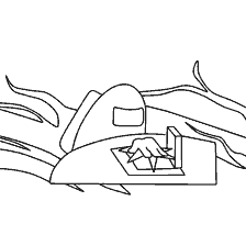 coloring page: An astronaut from Among As sitting at a desk with a computer