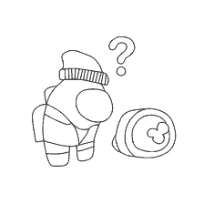 coloring page: Character Among As stands next to the roll and thinks