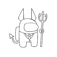 coloring page: Coloring Among As: a character in a suit with devil's horns and a trident