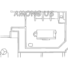 coloring page: Meeting place in the game Among As with the inscription AMONG US
