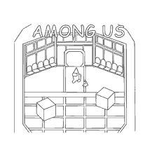 coloring page: Coloring with the characters of the game Among Us in space