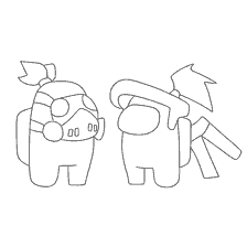 coloring page: Two characters from the game Among As in coloring book