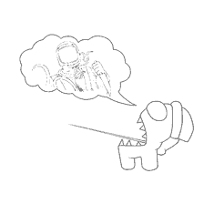 coloring page: Coloring alien from the game Among As, dreaming of an astronaut.