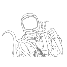 coloring page: Astronaut Among As with a knife and tentacles