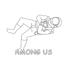 coloring page: Player Among As in a resting position with the inscription AMONG US