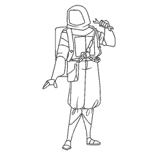 coloring page: Character from the game Among As in coloring style