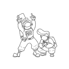 coloring page: Two characters from the game Among As in coloring lines