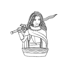 Coloring of Raya's character with sword and bowl