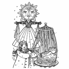 Dessin représentant les festivités festives du carnaval avec le soleil et les crêpes.