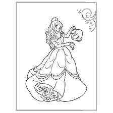 Coloring with Belle of Beauty and the Beast, holds a magic bowl