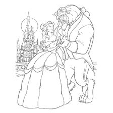 Coloring Beauty and the Beast in front of the castle