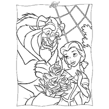 Beast and Belle keep flowers in coloring book