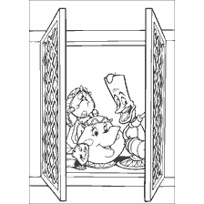 Picture for coloring with the characters of Beauty and the Beast