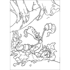Coloring Beauty and the Beast with a character rolling down a slide.