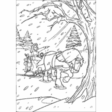 Beauty and the Beast, winter landscape with a horse and a sleigh
