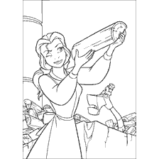 Beauty and the Beast with Belle holding a log.