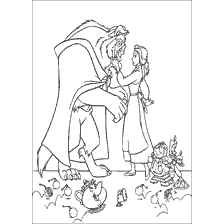 Coloring from the cartoon Beauty and the Beast, which depicts Belle and the Beast.