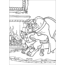 The Beast of Beauty and the Beast reads a book by the fireplace